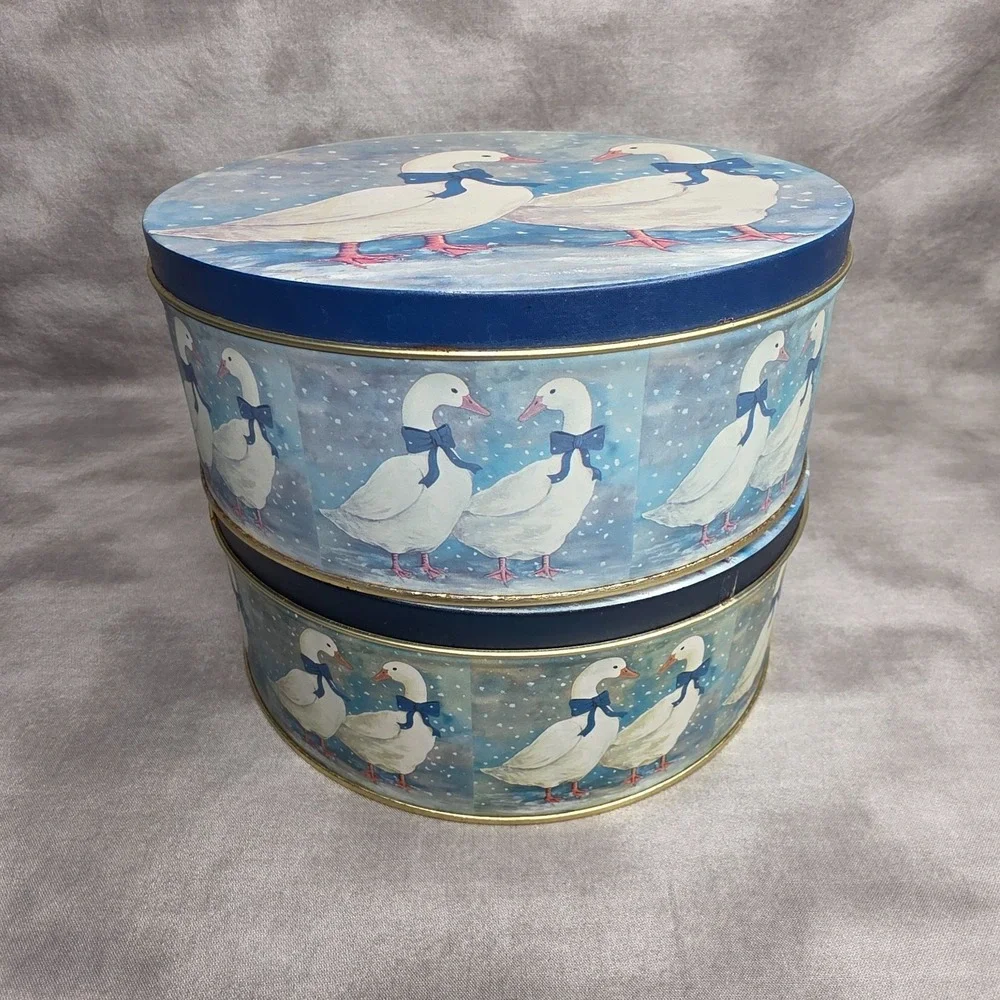 3 PC Nesting Metal Canister Set Goose Cottagecore Country Farmhouse Vtg 1980s